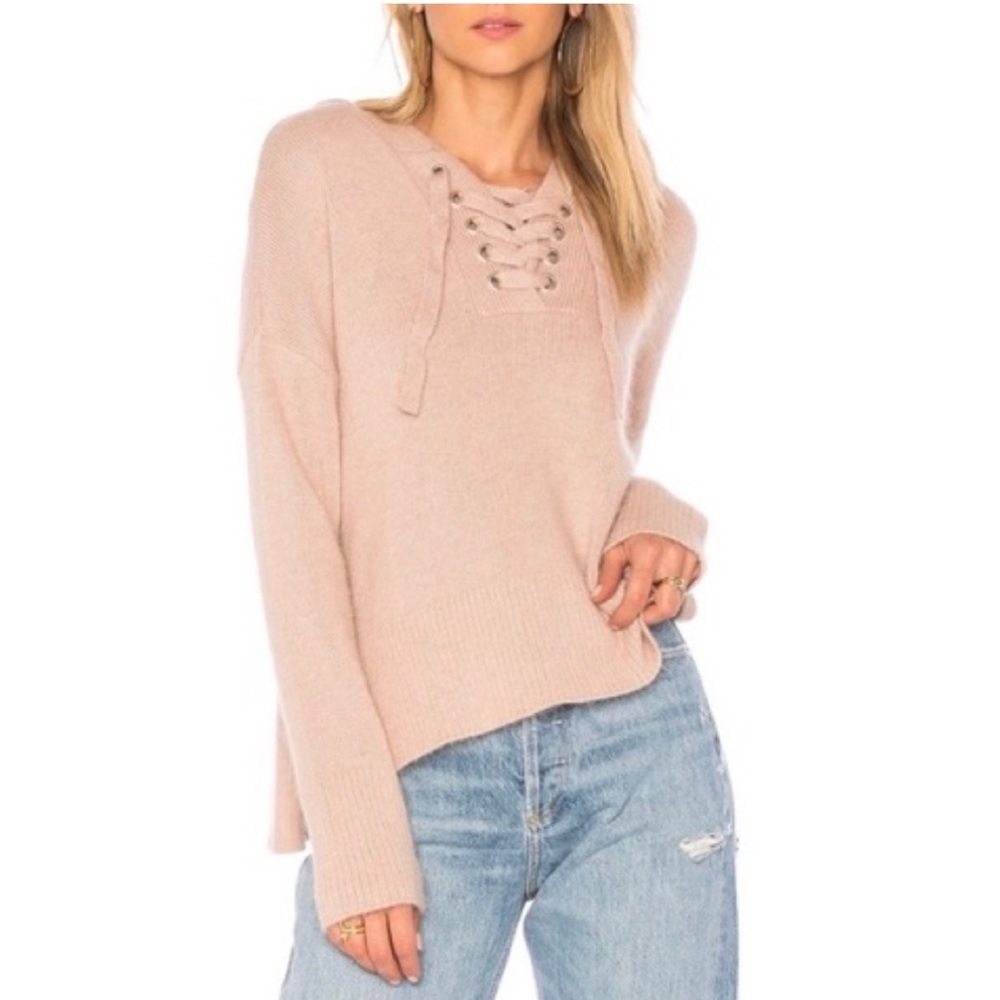 Endless Rose Revolve Lace Up Wool Blend Long Sleeve Hooded Sweater Top Size XS